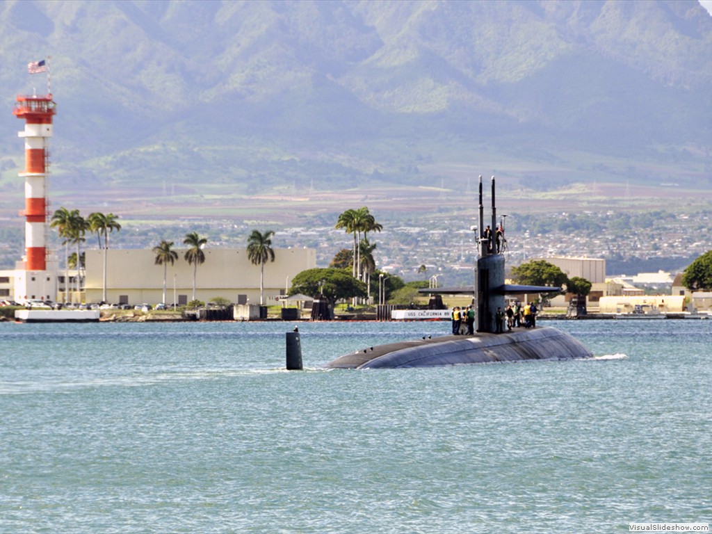 USS City of Corpus Christi (SSN-705) departs from Pearl Harbor.